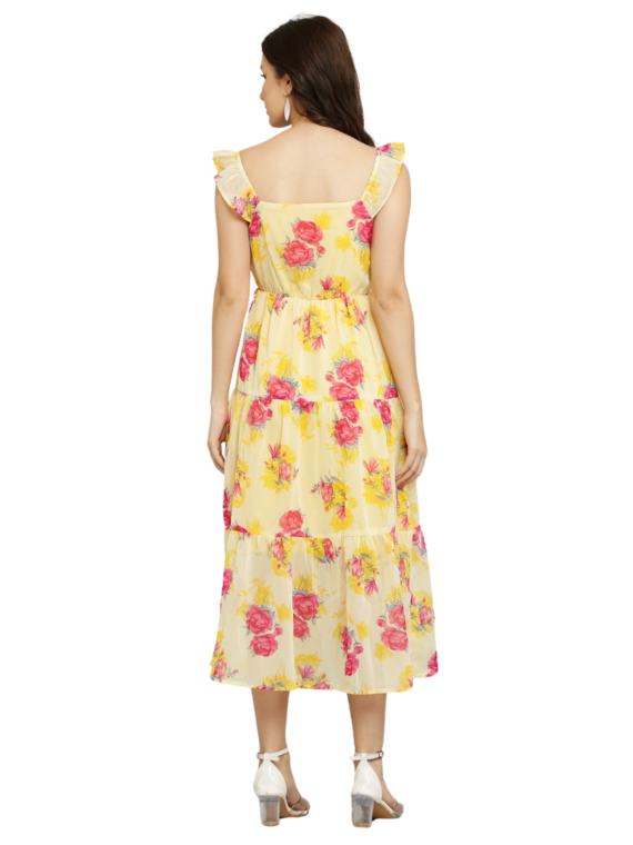 Floral yellow long dress, long yellow frock dress